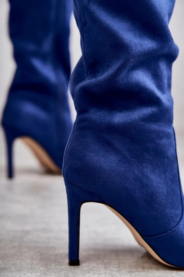 Boto Kozaki Przed Kolano|Kozaki Na Obcasie*Zamszowe Kozaki Na Szpilce Niebieskie Carite