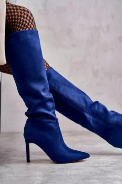 Boto Kozaki Przed Kolano|Kozaki Na Obcasie*Zamszowe Kozaki Na Szpilce Niebieskie Carite