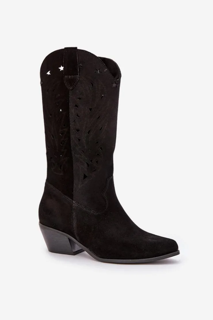 Boto Kozaki Na Słupku|Kozaki Ażurowe*Zamszowe Kozaki Z Ażurową Cholewką Zazoo 3609 Czarne Czarny