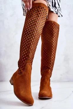 Boto Kozaki Wiosenne|Kozaki Ażurowe*Zamszowe Kozaki Z Ażurowym Wzorem Rude Arinna
