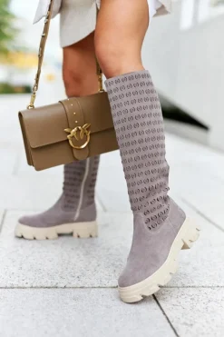 Boto Kozaki Wiosenne|Kozaki Ażurowe*Zamszowe Kozaki Z Ażurowym Wzorem Jasnobrązowe Eldime