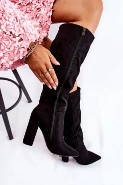 Damskie Boto Zamszowe Kozaki Z Frędzlami Czarne Avilla