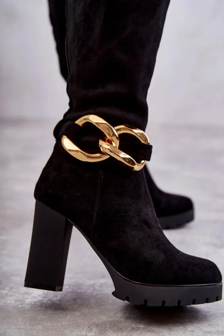 Clearance Boto Zamszowe Kozaki Z Odpinanym Łańcuchem Czarne Jackson