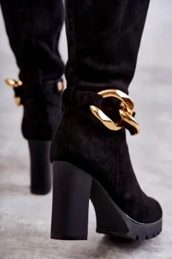 Clearance Boto Zamszowe Kozaki Z Odpinanym Łańcuchem Czarne Jackson