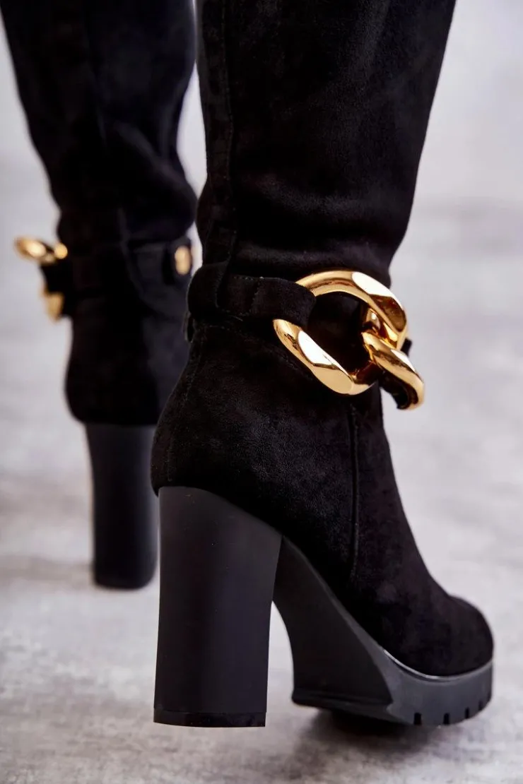 Clearance Boto Zamszowe Kozaki Z Odpinanym Łańcuchem Czarne Jackson