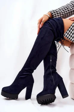 Discount Boto Zamszowe Kozaki Za Kolano Granatowe Fillis