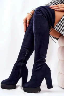 Discount Boto Zamszowe Kozaki Za Kolano Granatowe Fillis