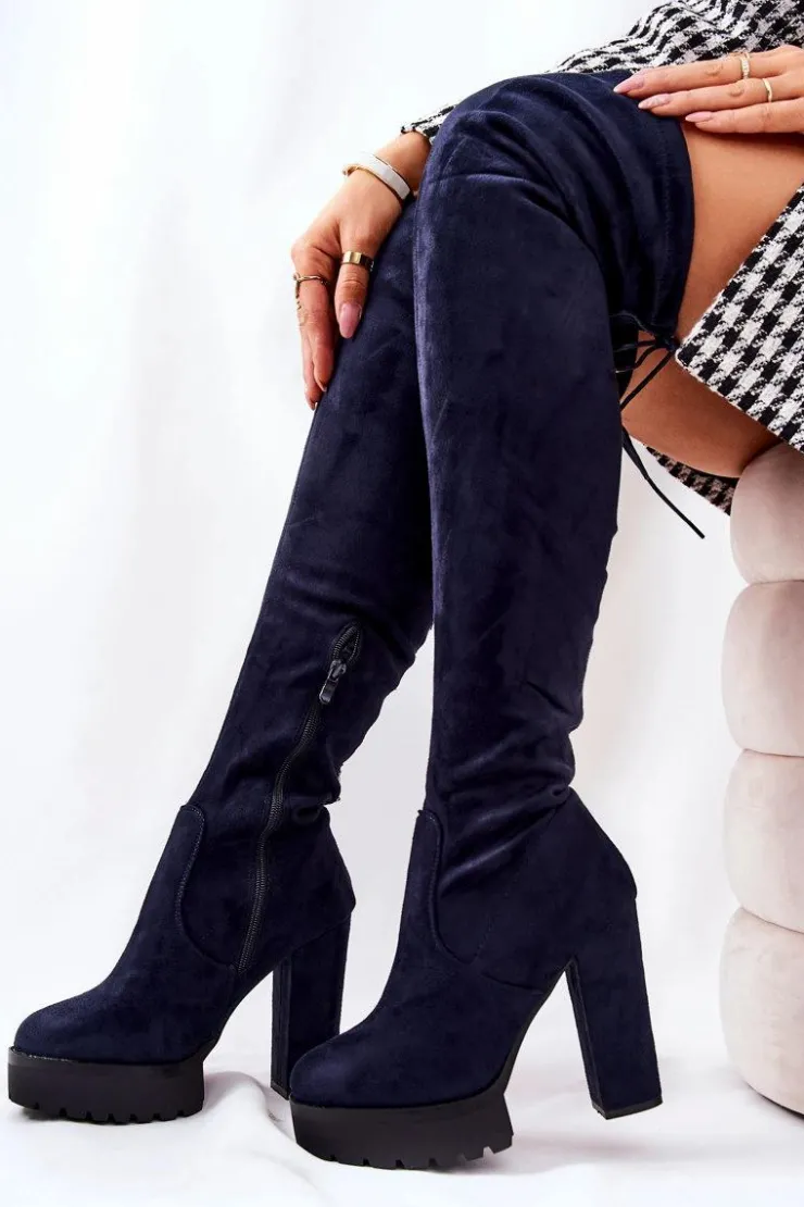 Discount Boto Zamszowe Kozaki Za Kolano Granatowe Fillis