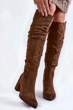 Boto Kozaki Za Kolano|Kozaki Na Obcasie*Zamszowe Kozaki Za Kolano La.Fi 270065KH-SU Ciemnobrązowe