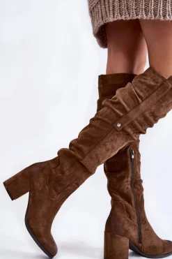 Boto Kozaki Za Kolano|Kozaki Na Obcasie*Zamszowe Kozaki Za Kolano La.Fi 270065KH-SU Ciemnobrązowe