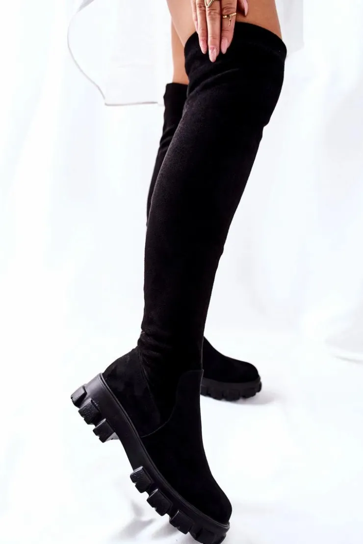Outlet Boto Zamszowe Kozaki Za Kolano Na Suwak Czarne Creen