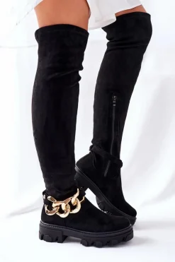 Damskie Boto Zamszowe Kozaki Za Kolano Czarne Auckland