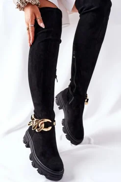 Damskie Boto Zamszowe Kozaki Za Kolano Czarne Auckland