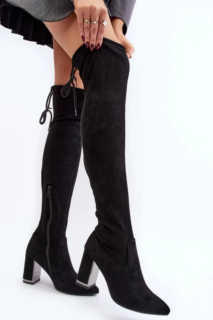 Online Boto Zamszowe Kozaki Za Kolano Na Słupku Czarne Amalitas