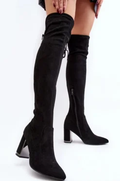 Online Boto Zamszowe Kozaki Za Kolano Na Słupku Czarne Amalitas