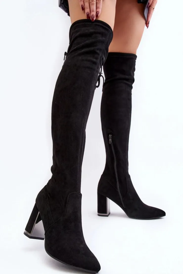 Online Boto Zamszowe Kozaki Za Kolano Na Słupku Czarne Amalitas