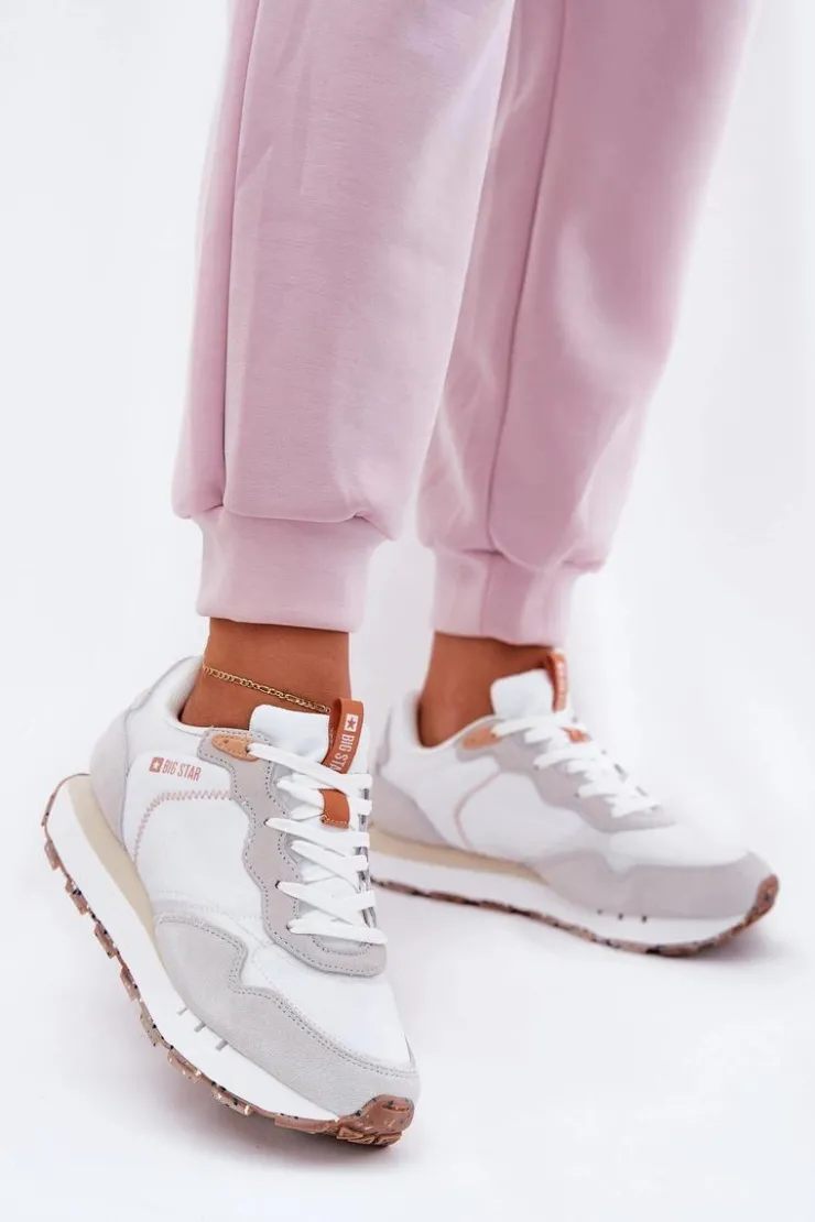 Sale Big Star Shoes Zamszowe Lekkie Buty Sportowe Damskie Big Star RR274235 HI-POLY SYSTEM Beżowe Beżowy