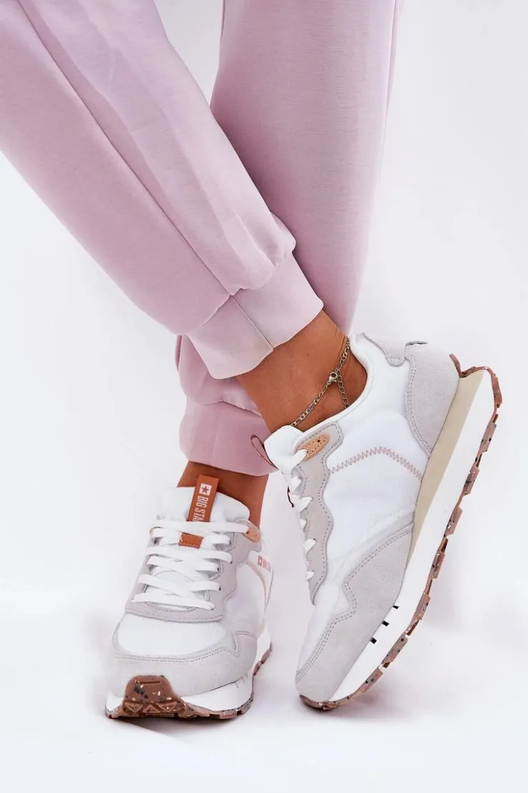 Sale Big Star Shoes Zamszowe Lekkie Buty Sportowe Damskie Big Star RR274235 HI-POLY SYSTEM Beżowe Beżowy
