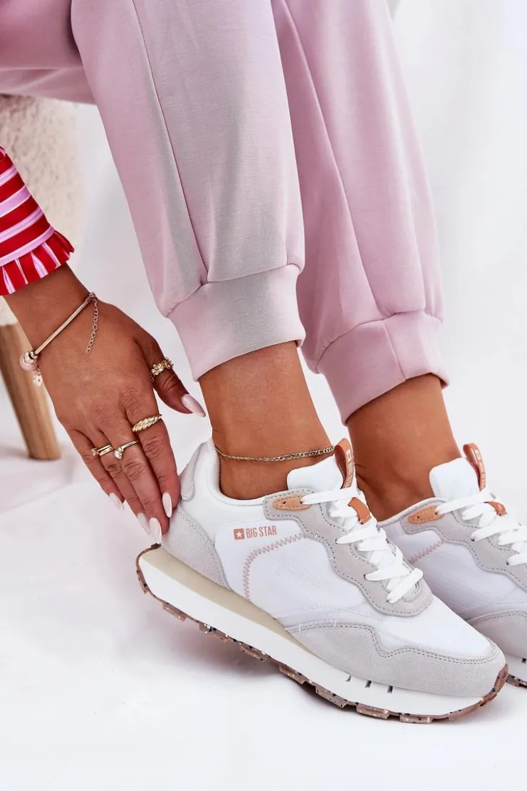Sale Big Star Shoes Zamszowe Lekkie Buty Sportowe Damskie Big Star RR274235 HI-POLY SYSTEM Beżowe Beżowy