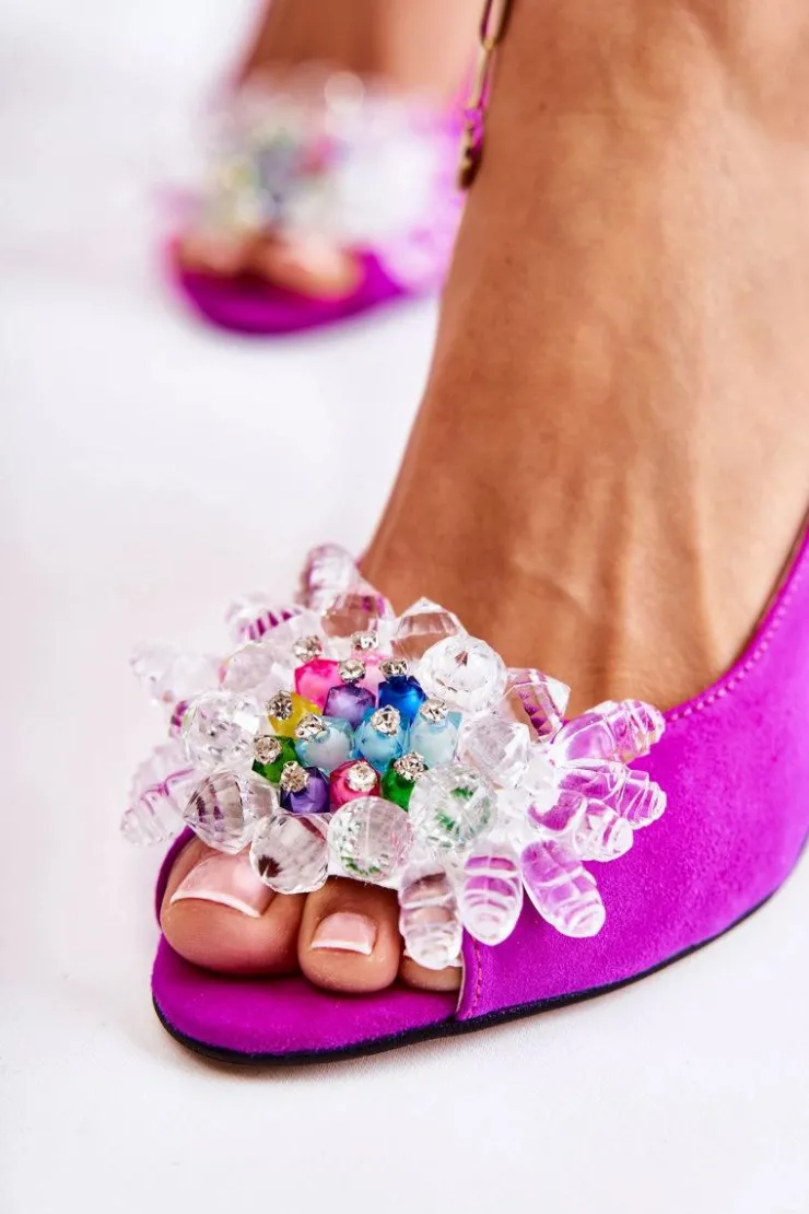 Boto Sandały Na Obcasie|Czółenka Zamszowe*Zamszowe Modne Czółenka Sandały Z Ozdobą Fuksja Meriss