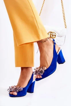 Boto Zamszowe Modne Czółenka Sandały Z Kryształkami Granatowe Nolissa