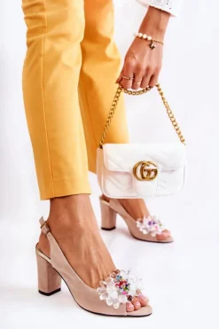 Boto Sandały Na Obcasie|Czółenka Zamszowe*Zamszowe Modne Czółenka Sandały Z Ozdobą Beżowe Meriss