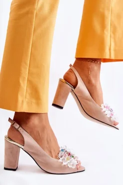 Boto Sandały Na Obcasie|Czółenka Zamszowe*Zamszowe Modne Czółenka Sandały Z Ozdobą Beżowe Meriss