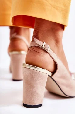 Boto Sandały Na Obcasie|Czółenka Zamszowe*Zamszowe Modne Czółenka Sandały Z Ozdobą Beżowe Meriss