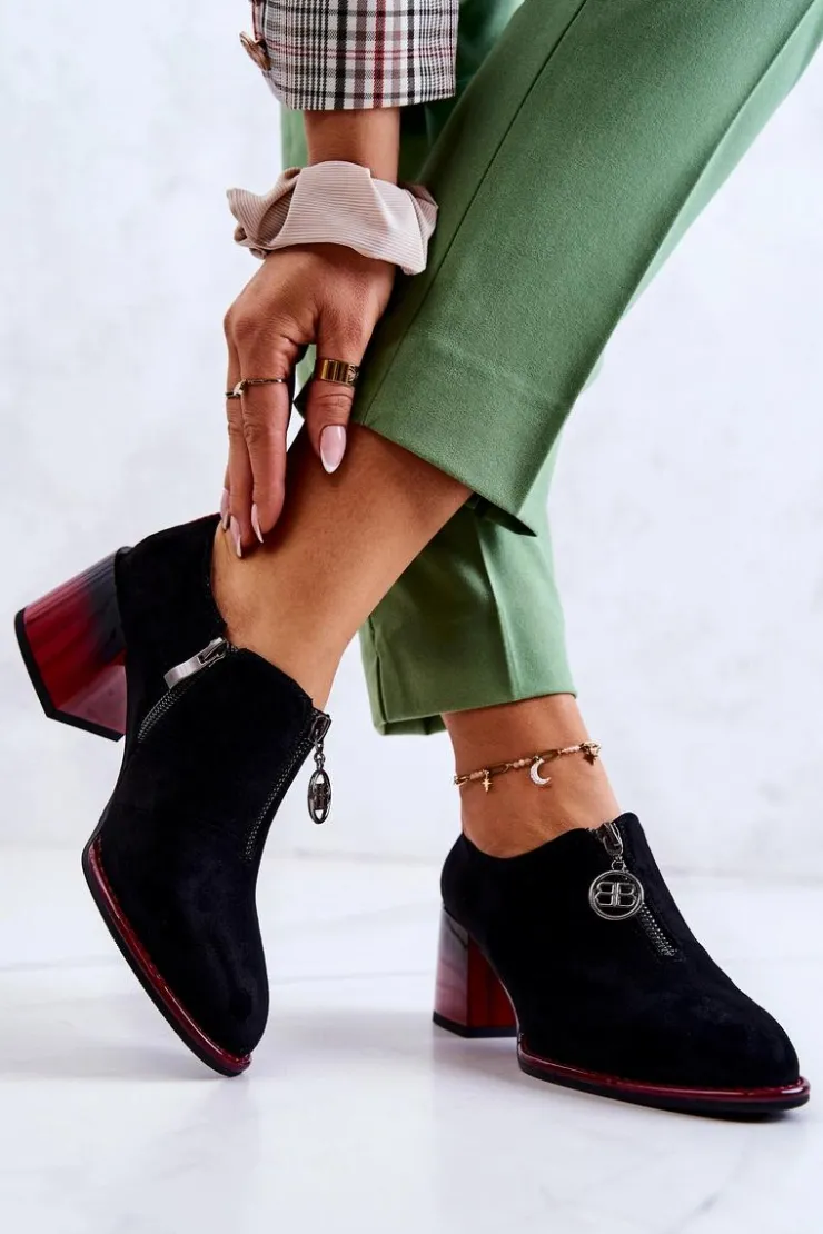 Damskie buty S.Barski Półbuty Lakierowane*Zamszowe Modne Półbuty Na Słupku Czarno-Czerwone Lorena