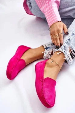 Damskie Evento Zamszowe Mokasyny Damskie Fuksja Morreno