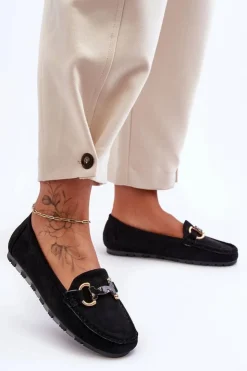 Boto Loafersy Damskie|Mokasyny Płaskie*Zamszowe Mokasyny Damskie Z Ozdobą Czarne Dionira Czarny