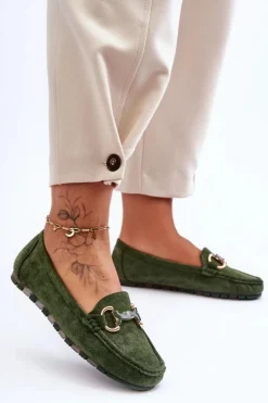 Sale Boto Zamszowe Mokasyny Damskie Z Ozdobą Zielone Dionira