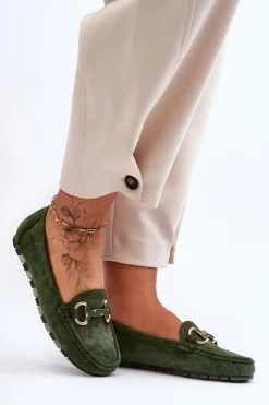 Sale Boto Zamszowe Mokasyny Damskie Z Ozdobą Zielone Dionira