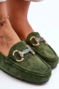 Sale Boto Zamszowe Mokasyny Damskie Z Ozdobą Zielone Dionira