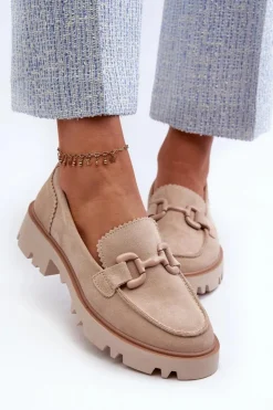 Damskie buty S.Barski Loafersy Damskie|Mokasyny Płaskie*Zamszowe Mokasyny Damskie Z Ozdobą D&A TW117 Beżowe Beżowy