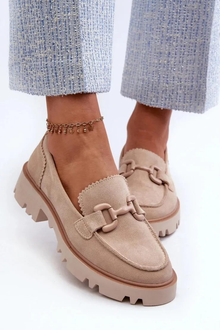 Damskie buty S.Barski Loafersy Damskie|Mokasyny Płaskie*Zamszowe Mokasyny Damskie Z Ozdobą D&A TW117 Beżowe Beżowy