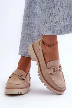 Damskie buty S.Barski Loafersy Damskie|Mokasyny Płaskie*Zamszowe Mokasyny Damskie Z Ozdobą D&A TW117 Beżowe Beżowy