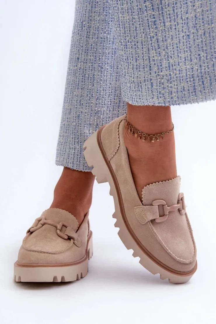 Damskie buty S.Barski Loafersy Damskie|Mokasyny Płaskie*Zamszowe Mokasyny Damskie Z Ozdobą D&A TW117 Beżowe Beżowy