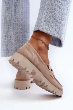 Damskie buty S.Barski Loafersy Damskie|Mokasyny Płaskie*Zamszowe Mokasyny Damskie Z Ozdobą D&A TW117 Beżowe Beżowy