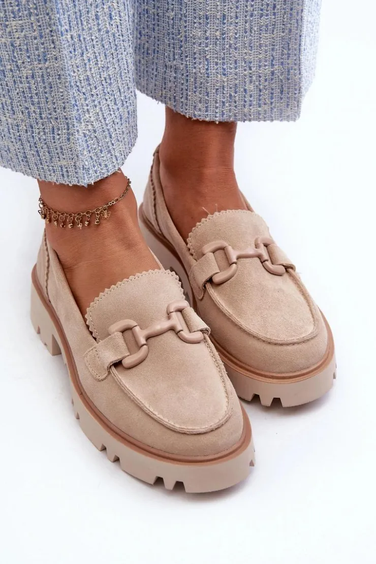 Damskie buty S.Barski Loafersy Damskie|Mokasyny Płaskie*Zamszowe Mokasyny Damskie Z Ozdobą D&A TW117 Beżowe Beżowy