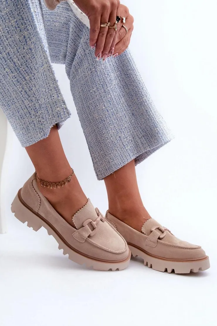 Damskie buty S.Barski Loafersy Damskie|Mokasyny Płaskie*Zamszowe Mokasyny Damskie Z Ozdobą D&A TW117 Beżowe Beżowy