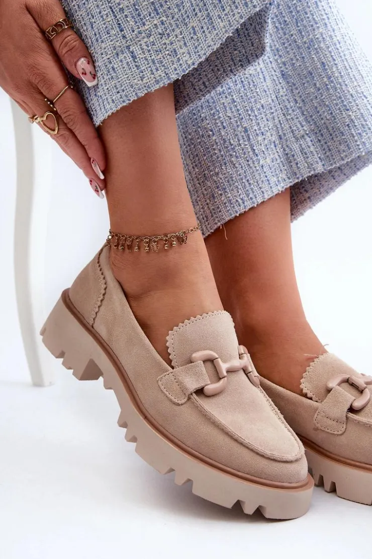 Damskie buty S.Barski Loafersy Damskie|Mokasyny Płaskie*Zamszowe Mokasyny Damskie Z Ozdobą D&A TW117 Beżowe Beżowy