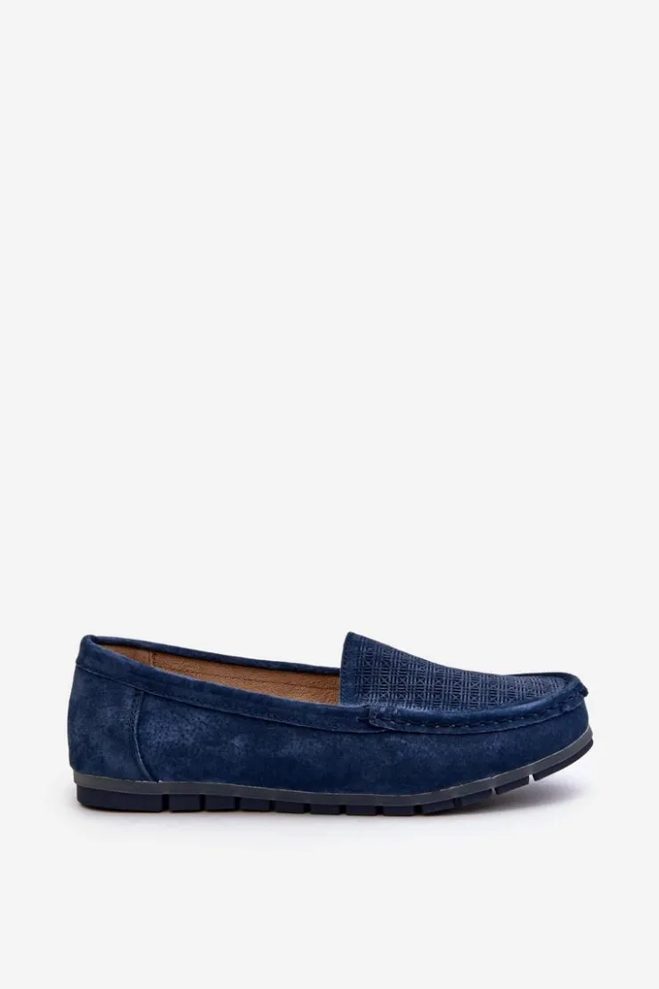Damskie buty S.Barski Loafersy Damskie|Mokasyny Damskie Skórzane*Zamszowe Mokasyny Damskie Granatowe S.Barski LR755 Niebieski