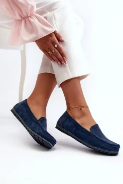 Damskie buty S.Barski Loafersy Damskie|Mokasyny Damskie Skórzane*Zamszowe Mokasyny Damskie Granatowe S.Barski LR755 Niebieski