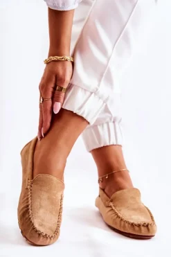 Boto Zamszowe Mokasyny Damskie Ciemnobeżowe Millare