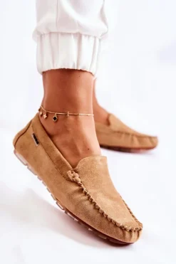 Boto Zamszowe Mokasyny Damskie Ciemnobeżowe Millare