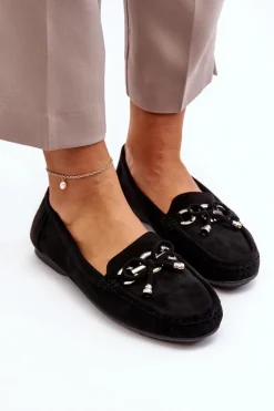 Damskie Boto Zamszowe Mokasyny Damskie Ozdobą Czarne Daphikaia