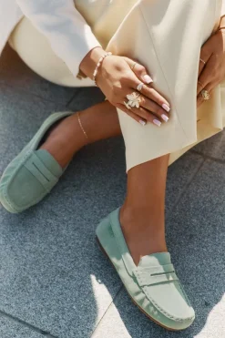 Big Star Shoes Loafersy Damskie|Mokasyny Damskie Zamszowe*Zamszowe Mokasyny Damskie Big Star RR274945 Zielone Zielony