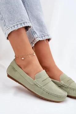 Big Star Shoes Loafersy Damskie|Mokasyny Damskie Zamszowe*Zamszowe Mokasyny Damskie Big Star RR274945 Zielone Zielony