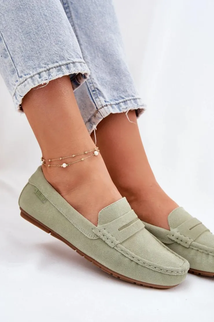Big Star Shoes Loafersy Damskie|Mokasyny Damskie Zamszowe*Zamszowe Mokasyny Damskie Big Star RR274945 Zielone Zielony